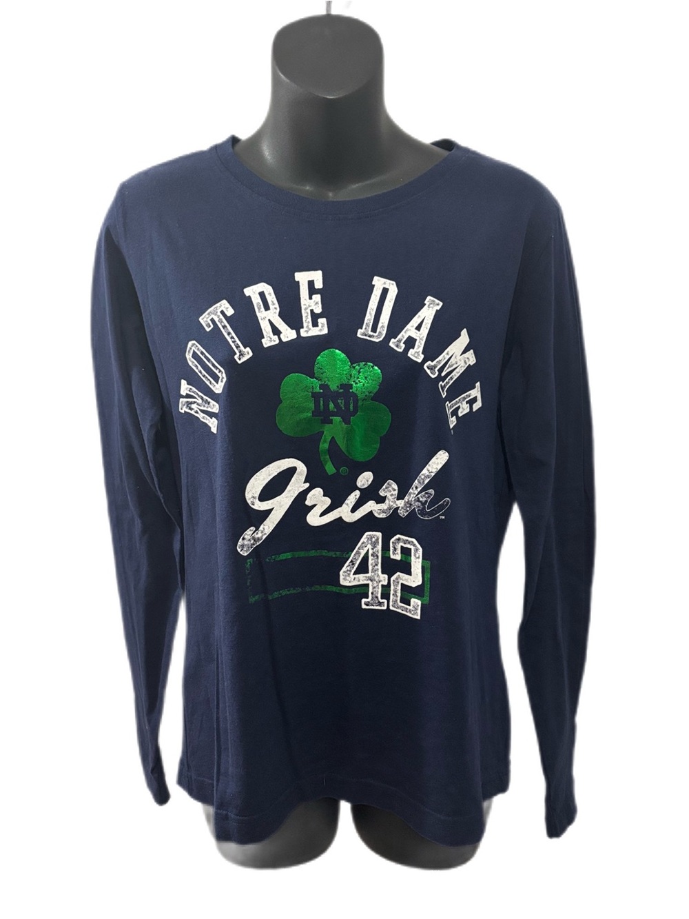 Blue 84 Notre Dame Irish Long-Sleeve Tee - Navy with Green Shamrock